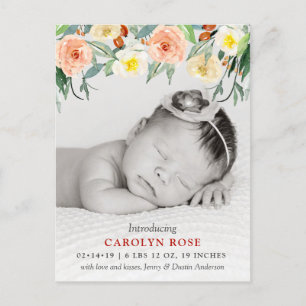 Trendy Floral Blooms Photo Birth Announcement