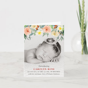 Trendy Floral Blooms Photo Birth Announcement