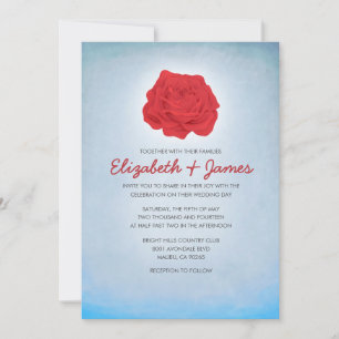 Trendy Floral Blue and Red Wedding Invitations