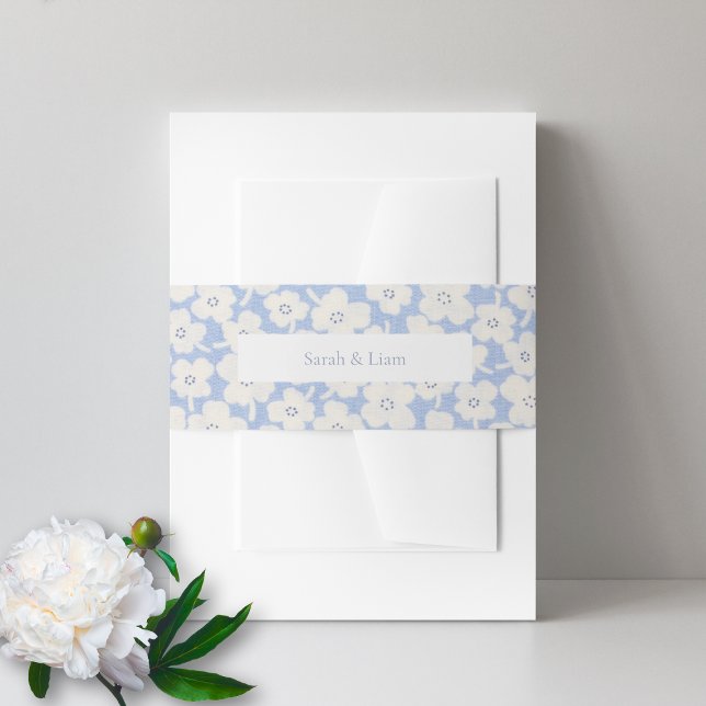 Trendy Floral Blue & White Custom Wedding Invitation Belly Band (Creator Uploaded)