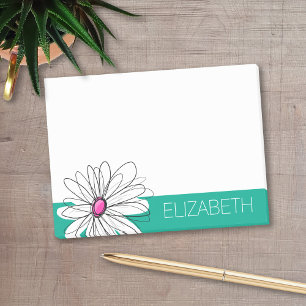 Trendy Floral Daisy Illustration - Pink and Green Post-it Notes