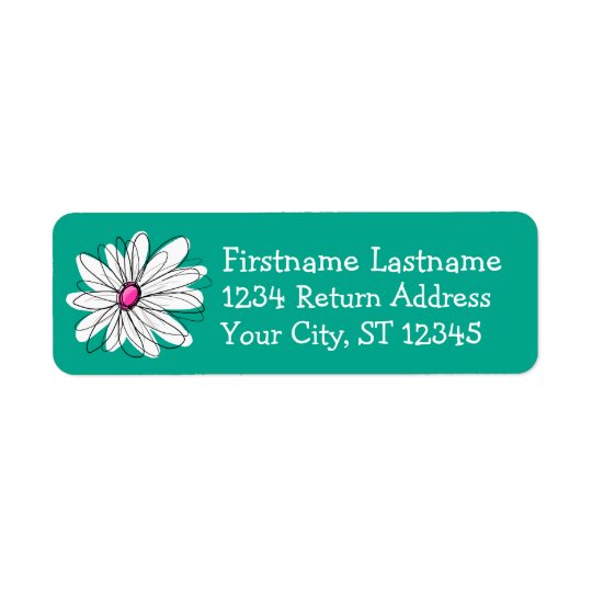 Trendy Floral Daisy Illustration - Pink and Green Return Address Label