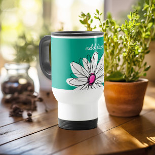 Trendy Floral Daisy Illustration - Pink and Green Travel Mug