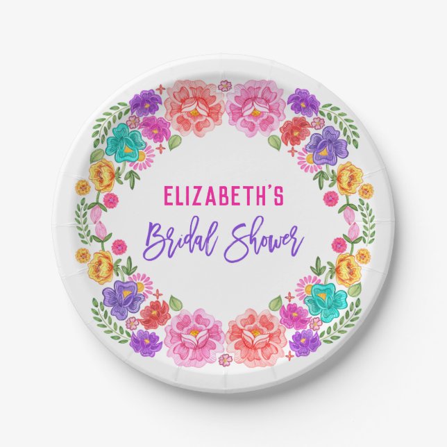 Trendy Floral Fiesta Mexican Bridal Shower Paper Plate (Front)