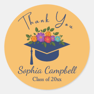 Trendy Floral Graduation Classic Round Sticker