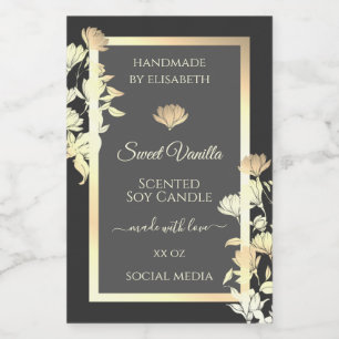 Trendy Floral Grey Packaging Labels and Gold Frame