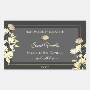 Trendy Floral Grey Packaging Labels and Gold Frame