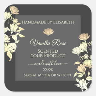 Trendy Floral Grey Packaging Labels and Gold Frame