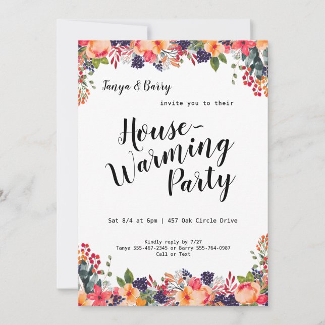 Trendy Floral Housewarming Party Invitation (Front)