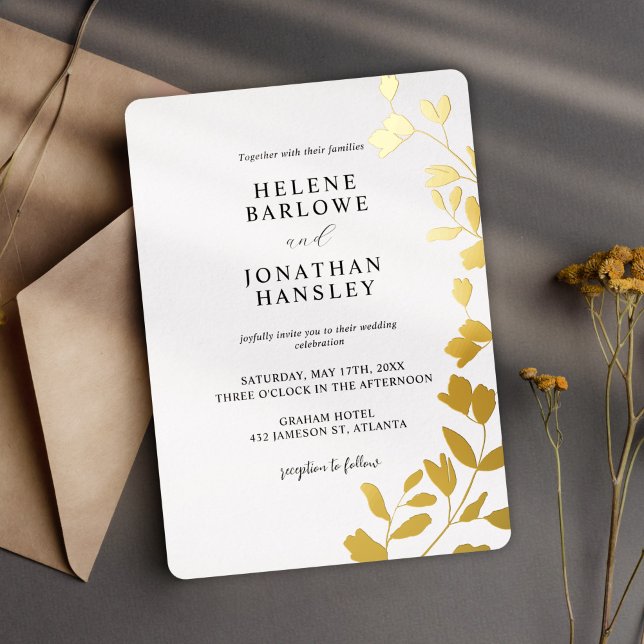 Trendy Floral Modern Minimalist Elegant Wedding (Trendy Floral Modern Minimalist Elegant Wedding Foil Invitation)