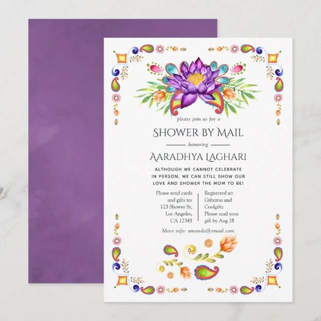 Trendy Floral Paisley Indian Shower by Mail Invitation (Front/Back)