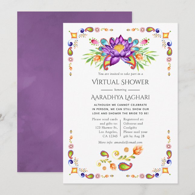 Trendy Floral Paisley Indian Virtual Shower Invitation (Front/Back)