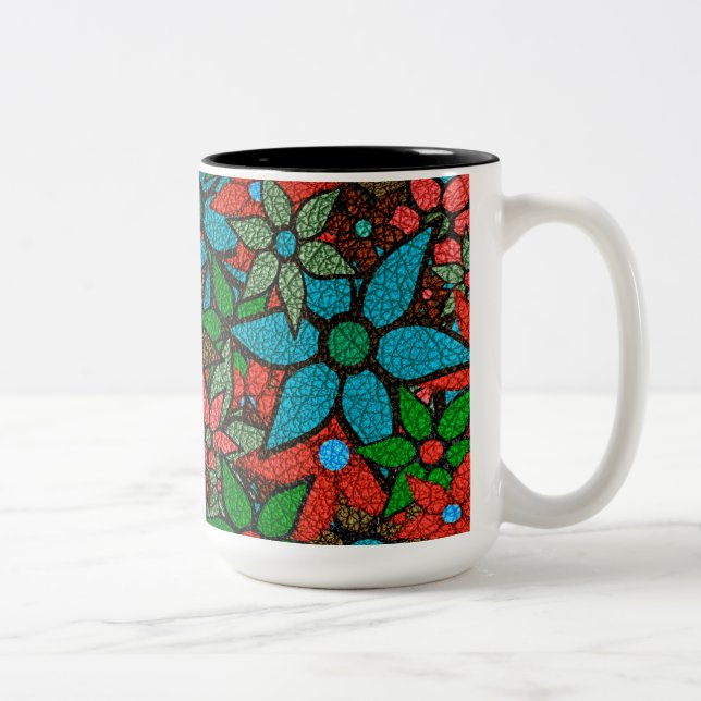 Trendy Floral Pattern #6 Two-Tone Coffee Mug (Right)