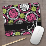 Trendy Floral Pattern Hot Pink and Black Monogram Mouse Mat<br><div class="desc">Add your name or monogram to this funky illustration with flowers a graphic circles.</div>