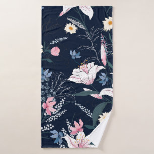 Trendy Floral pattern in the many kind of flowers. Bath Towel