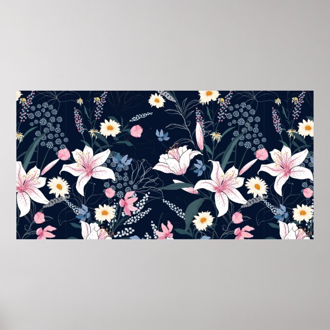 Trendy Floral pattern in the many kind of flowers. Poster (Front)