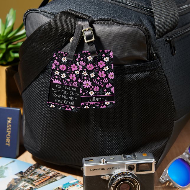 Trendy Floral Pattern Luggage Tag (Front & Back)