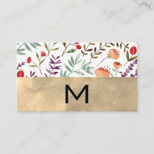 Trendy Floral Pattern Monogram Business Card