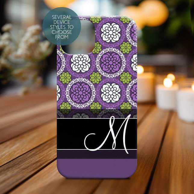 Trendy Floral Pattern - Orchid and Lime Green Case-Mate iPhone Case (Personalized Phone Case with Monogram)