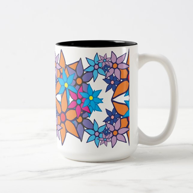 Trendy Floral Pattern Two-Tone Coffee Mug (Right)