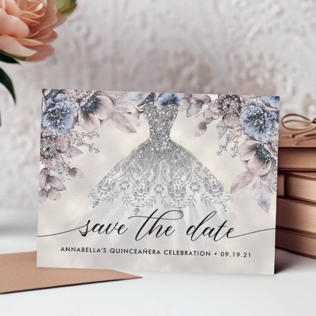 Trendy Floral Photo Quinceañera Save The Date Postcard (Creator Uploaded)