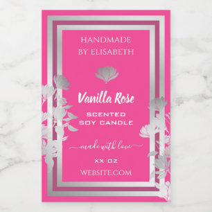 Trendy Floral Pink Product Packaging Labels Silver