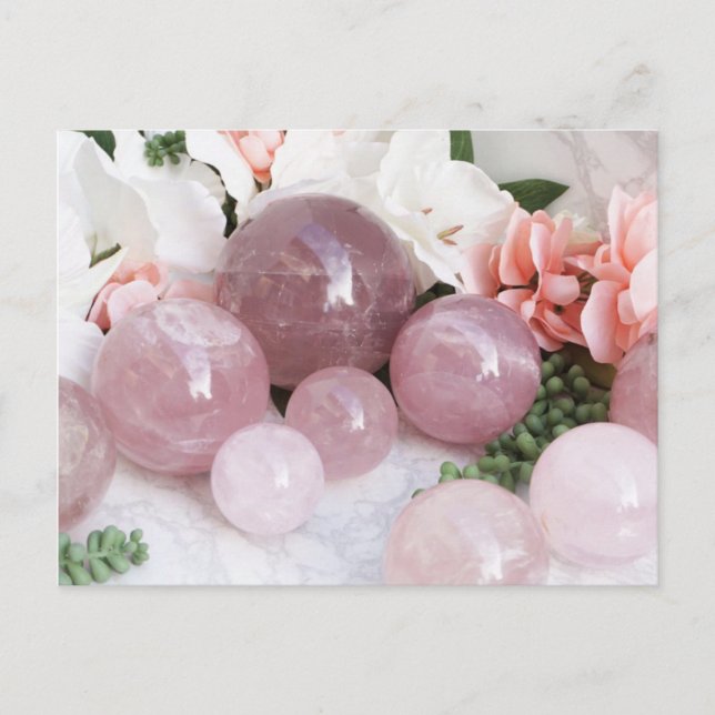 Trendy Floral Pink Rose Quartz Crystal Stone Postcard (Front)