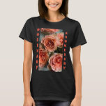 Trendy Floral Pink Roses Romantic Flowers T-Shirt<br><div class="desc">Designed with a real photo of gorgeous elegant pink roses combined with the name of the bearer. A cheerful and trendy floral design on a women's t-shirt for yourself or as a gift for someone's birthday or Christmas. Also great for brides maids or flower girls at your wedding, then choose...</div>