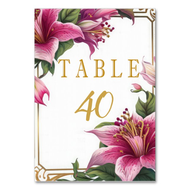 Trendy Floral Pink Stylish Wedding Table Number (Front)
