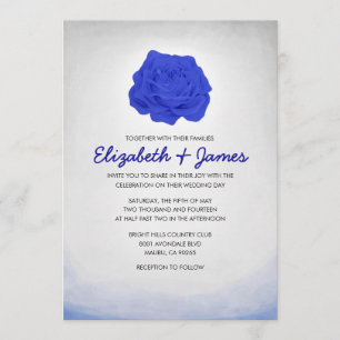 Trendy Floral Royal Blue Wedding Invitations