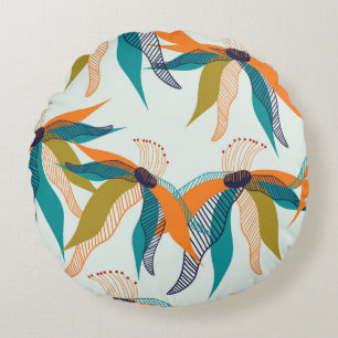 Trendy floral seamless pattern hand drawn colorful round cushion