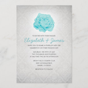 Trendy Floral Silver Damask Wedding Invitations
