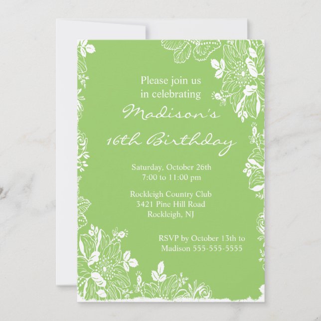 Trendy Floral Sweet Sixteen Birthday Invitation (Front)