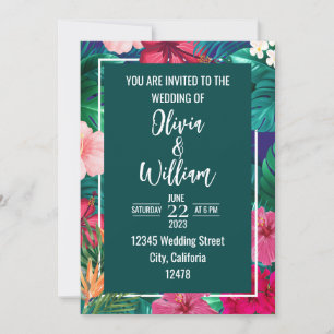 Trendy Floral Watercolor Tropical Greenery Wedding Invitation