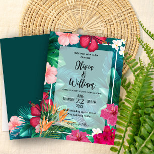 Trendy Floral Watercolor Tropical Greenery Wedding Invitation