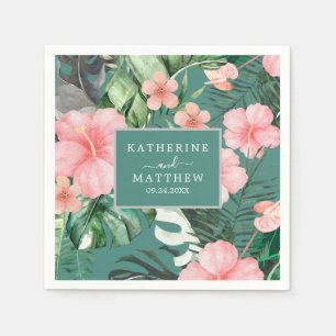 Trendy Floral Watercolor Tropical Greenery Wedding Napkin