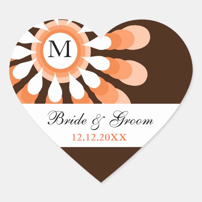 Trendy Floral Wedding Monogram Heart Stickers (Front)