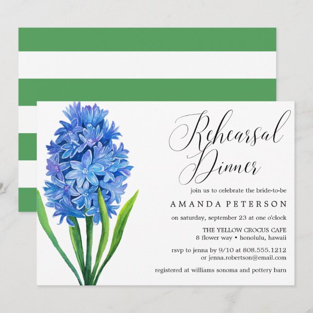 Trendy Flower Blue Hydrangea Rehearsal Dinner Invitation (Front/Back)