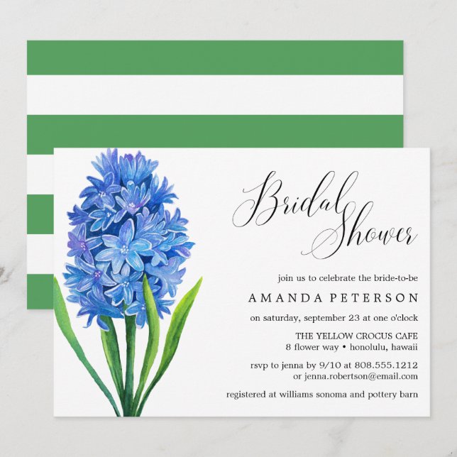 Trendy Flower Blue Hydrangea wedding Bridal Shower Invitation (Front/Back)