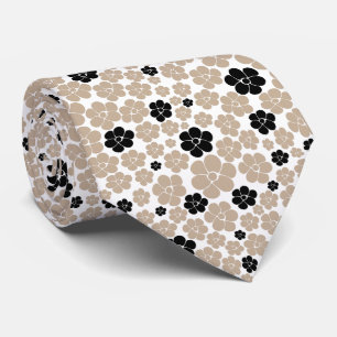 Trendy Flower Pattern in Taupe, Black, and White  Tie