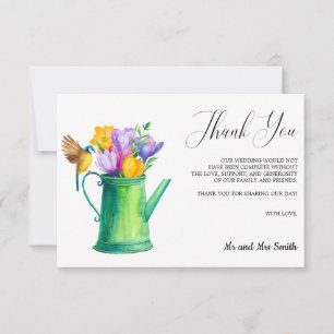Trendy Flower Tulip Watering can Wedding Thank you Card
