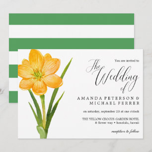 Trendy Flower Yellow Crocus rustic wedding Invitation