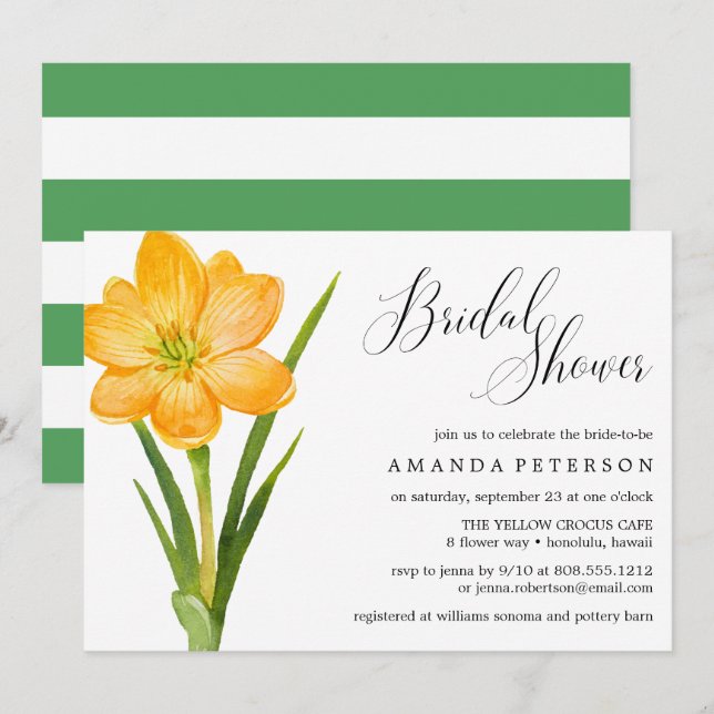 Trendy Flower YELLOW CROCUS  wedding Bridal Shower Invitation (Front/Back)