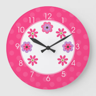 Trendy Flowers Girly Nursery Clock - Pink