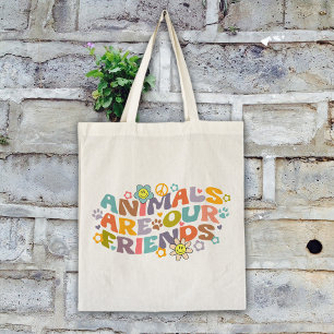 Trendy Flowers Retro Animals Tote Bag