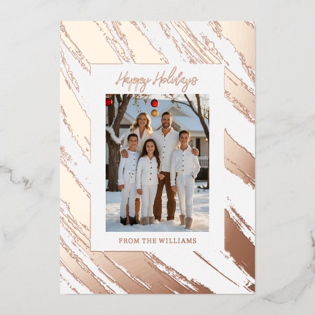 Trendy Foil Christmas Card Template Holiday White (Front)