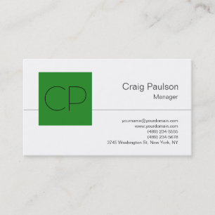 Trendy Forest Green White Monogram Business Card
