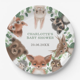 Trendy forest woodland animals baby shower favours paper plate