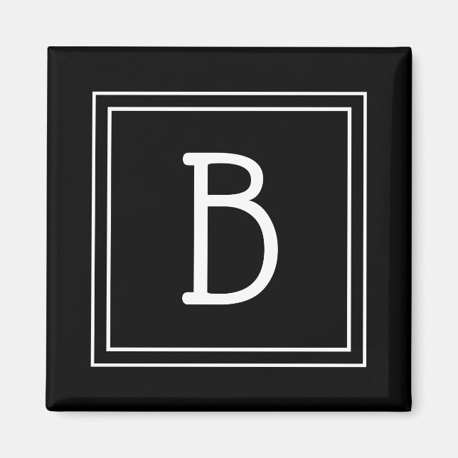 Trendy Framed Monogram Black & White Initial Magnet (Front)