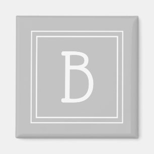 Trendy Framed Monogram Light Grey & White Initial Magnet